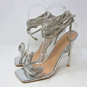Azalea Wang Drake Silver Sandal Heels